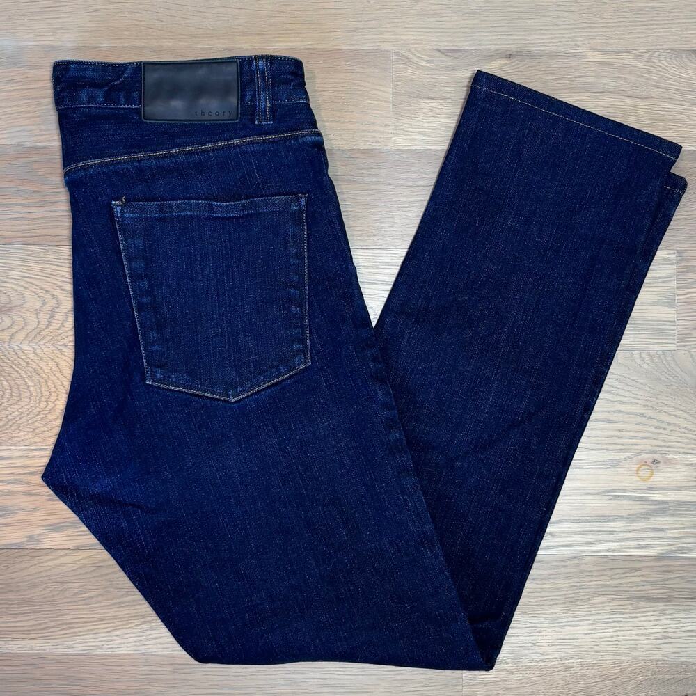 Theory Raffi Slim Fit Jeans Straight Leg Stretch Rinsed Indigo Mens Size 32x29